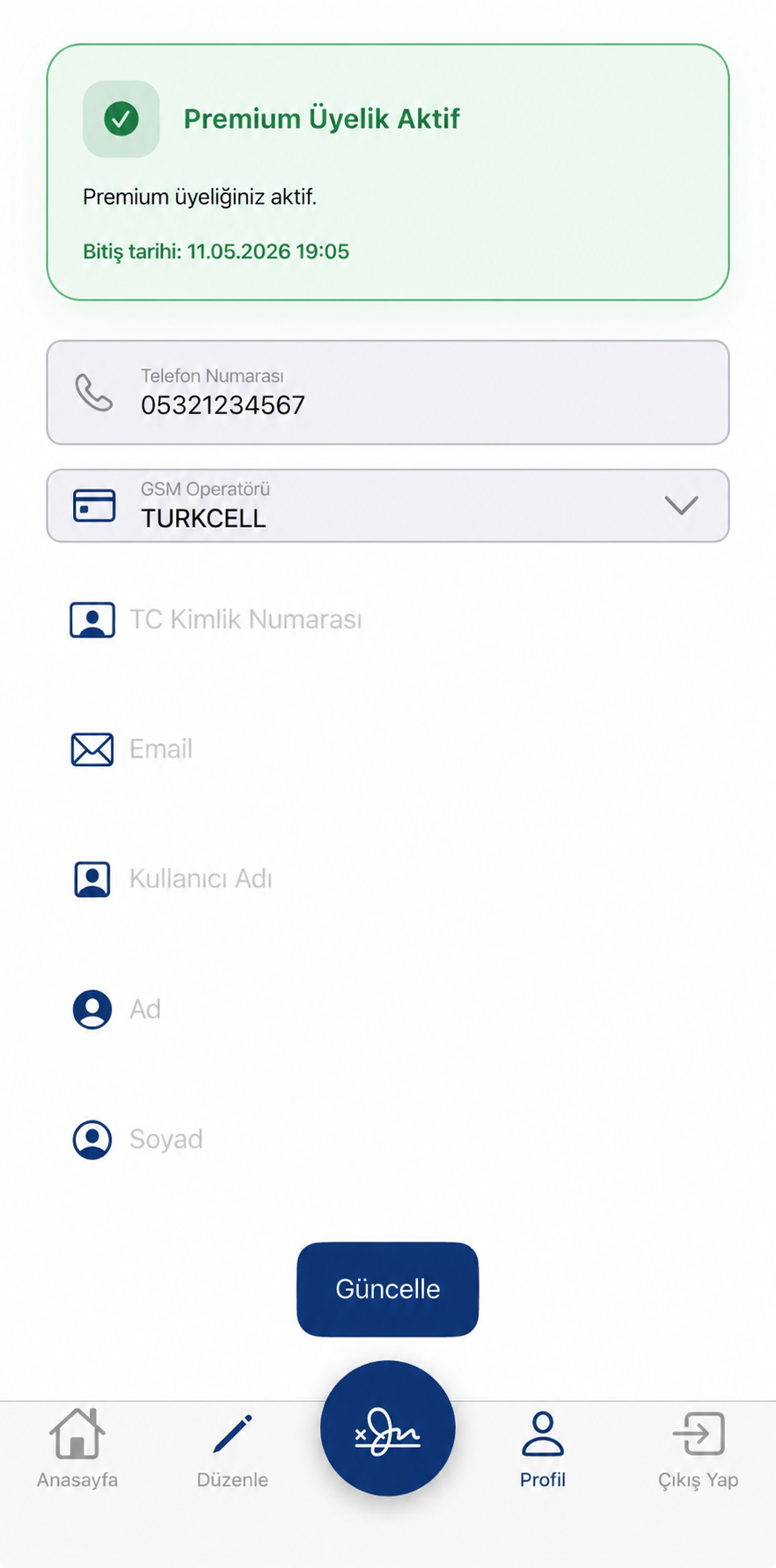 Profil ve premium ekranı